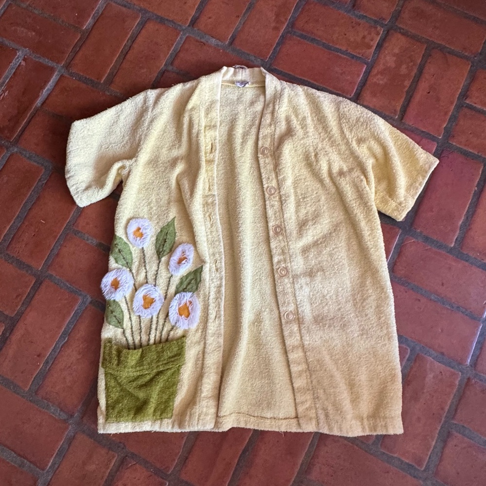 Yellow Floral Embroidered towel cover up